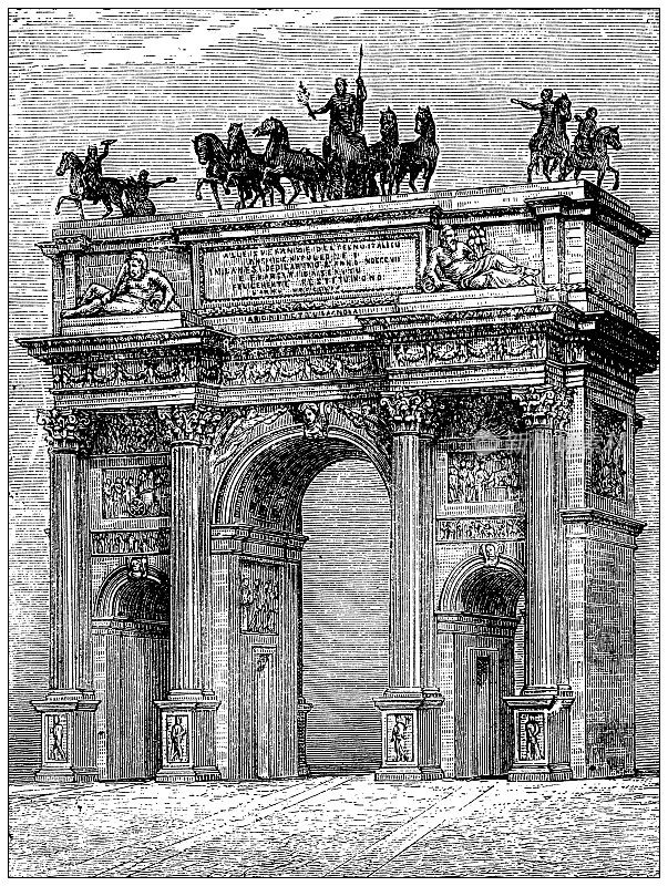 古董插图:Arco della Pace,米兰